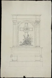 Skizze eines Grabmals für die Familie Karakehia auf dem Friedhof Père Lachaise in Paris